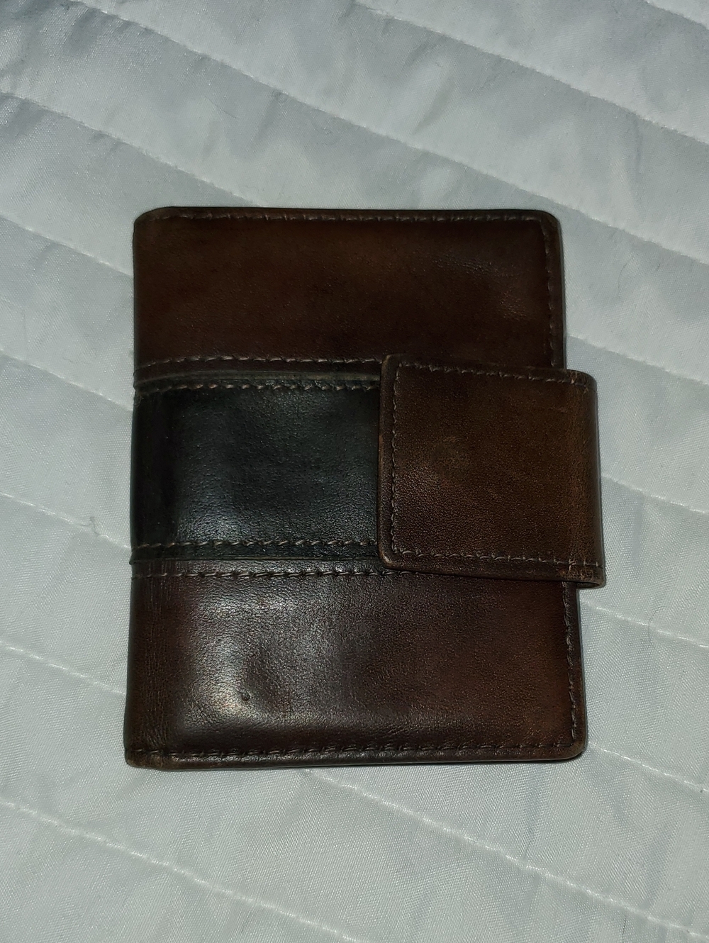 Bosca Brown Leather Card Holder with Black Accent Strap